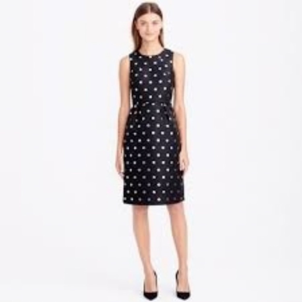 J Crew Black and Silver polka dot dress size 8